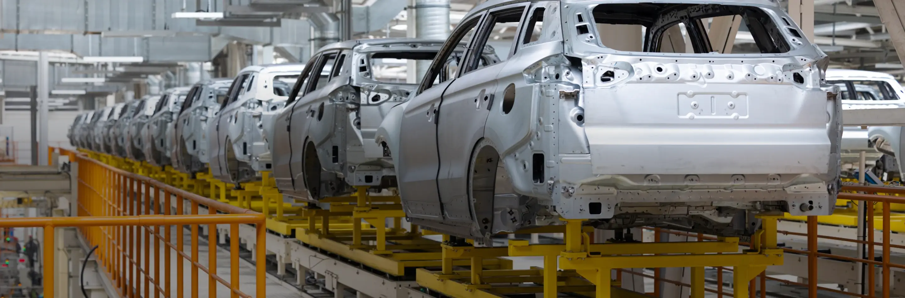 Car frames in an automotive workshop