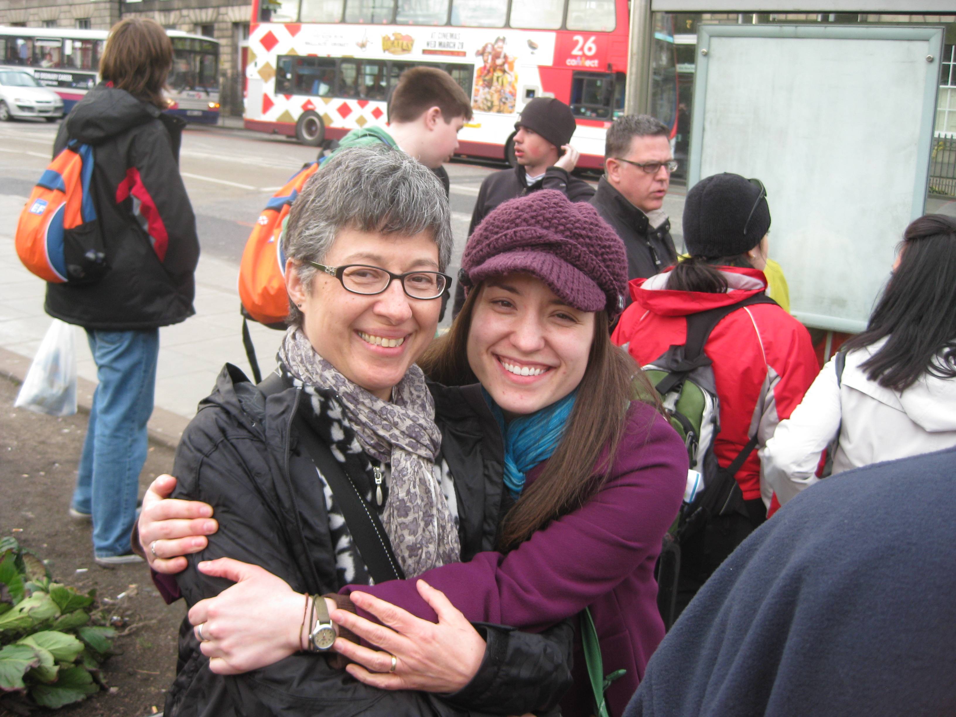Ruth and I reunited, hugging