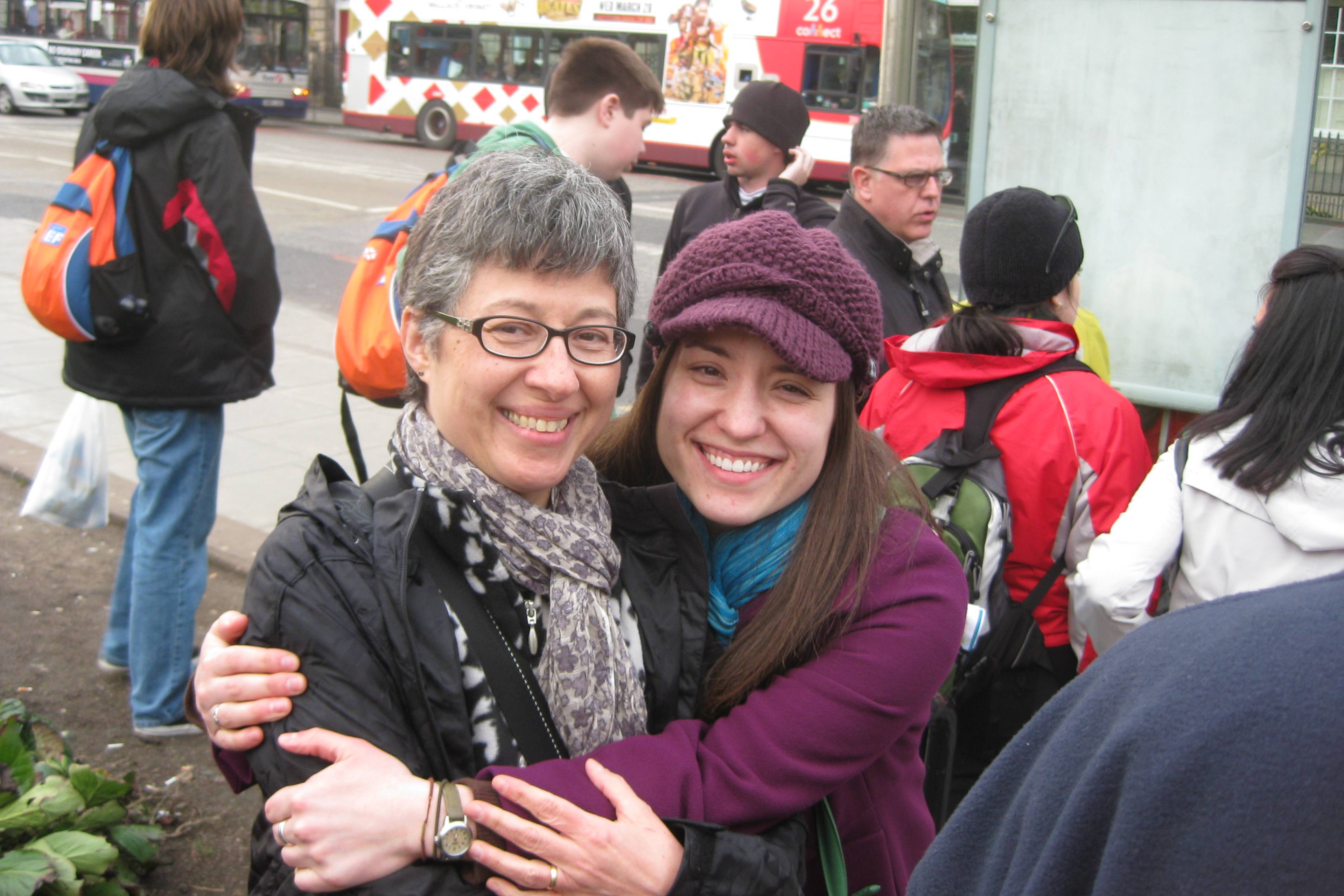 Ruth and I reunited, hugging