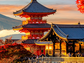 temple at sunrise in japan