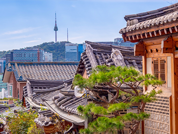 rooftops in seoul south korea with n seoul tower
