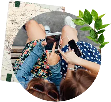 students pointing at a phone
