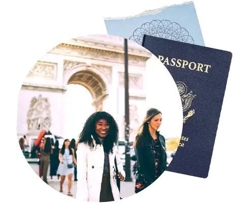 Collage of students and passport