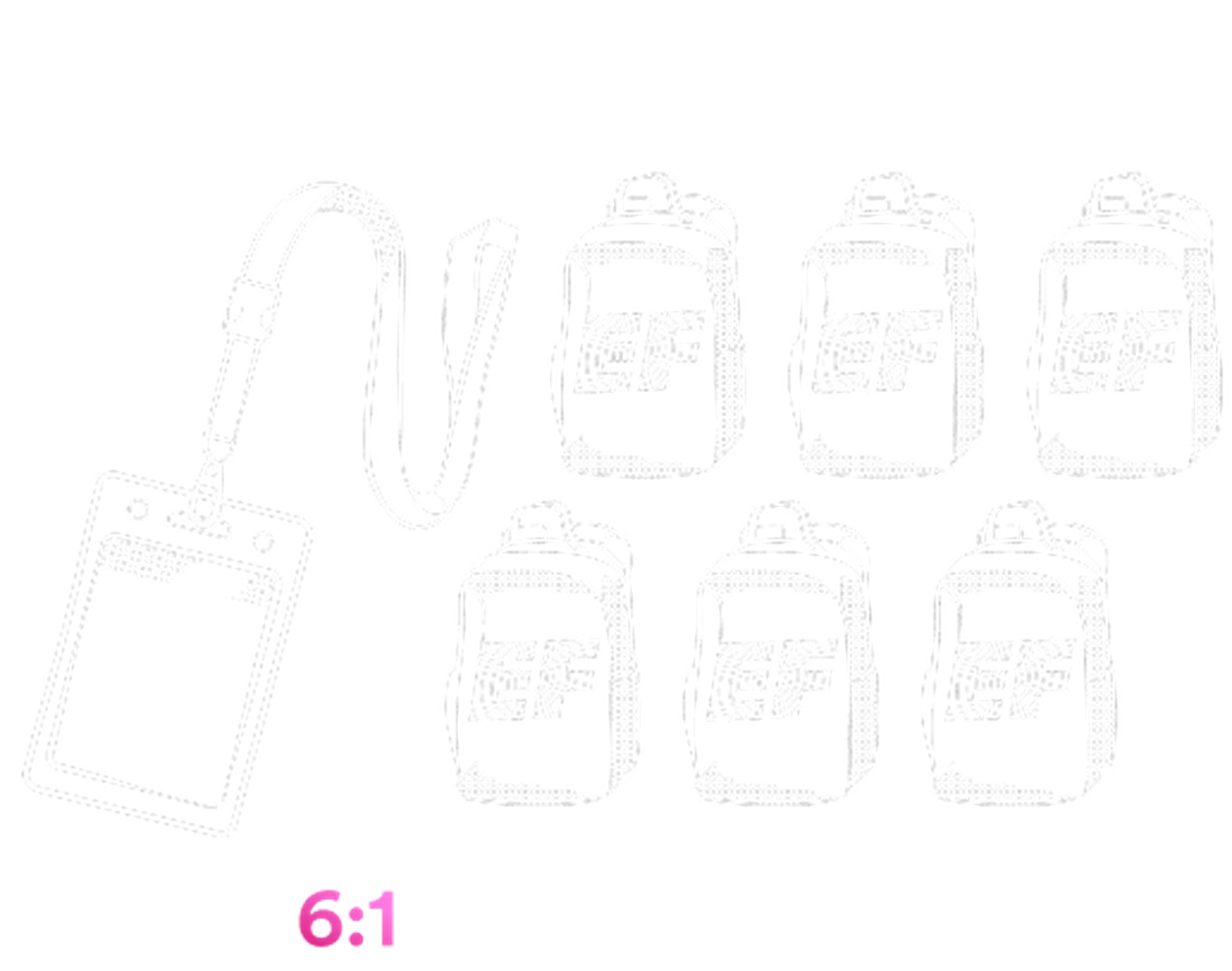 row of EF bacpacks and lanyard indicating the 6:1 student to chaperone ratio