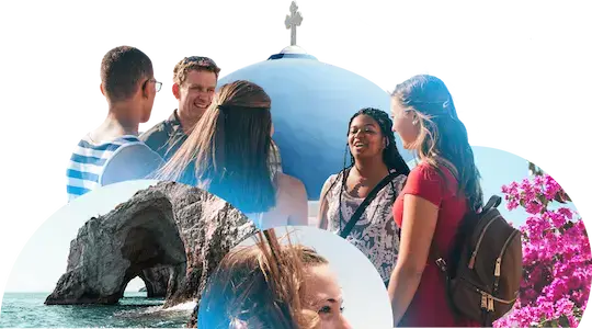 collage of students on tour in greece