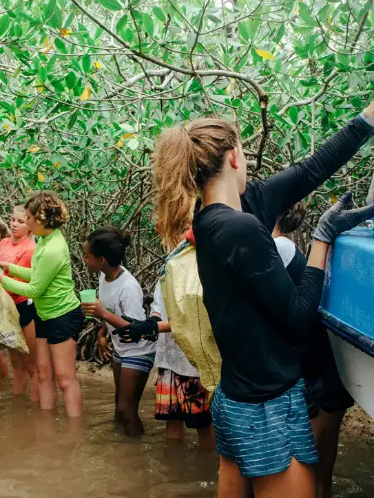 students on a service learning tour at work