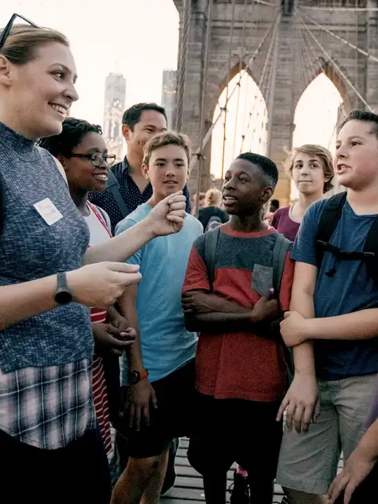middle school students with group leader