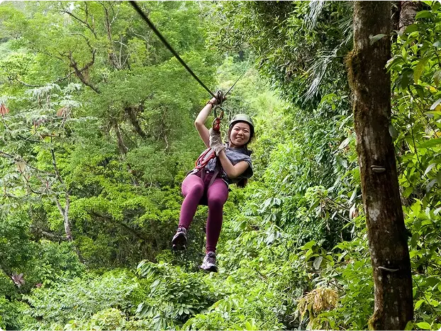 Fly through the rainforest canopy during a zipline adventure