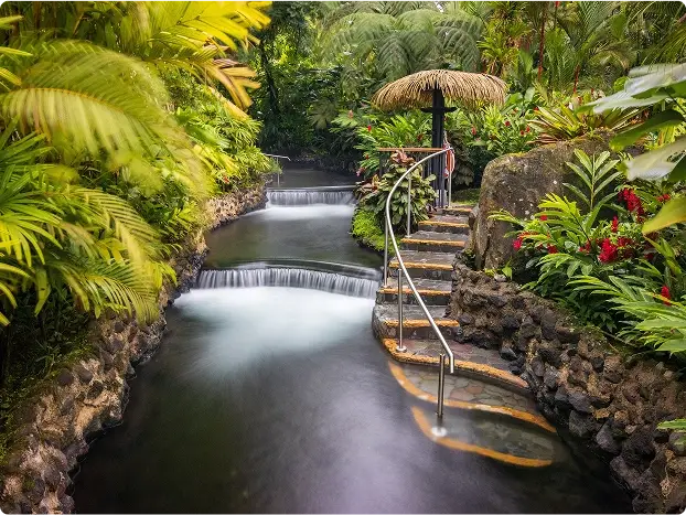 Embark on a hike through Arenal Volcano National Park and visit the hot springs