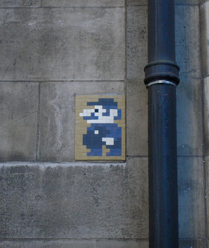 space invader street art mario