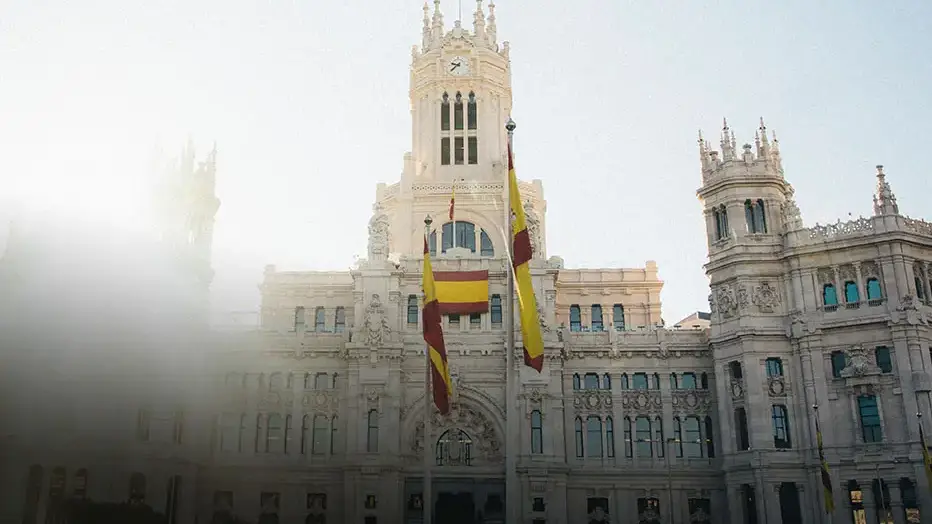 madrid building with flags