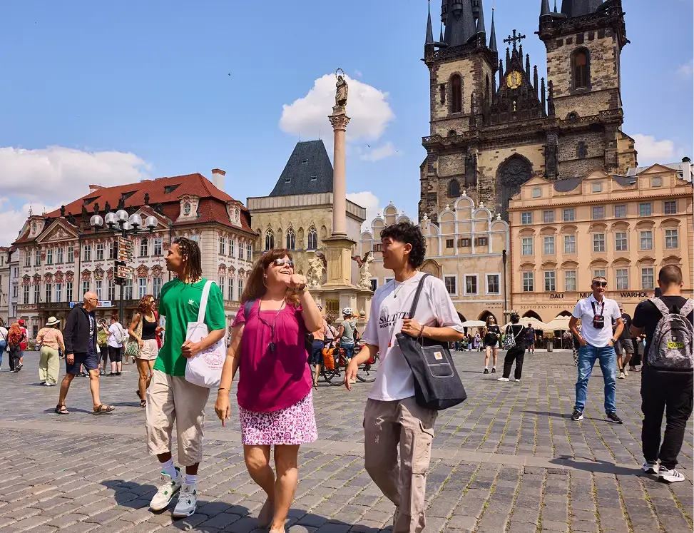 Students and Group Leader visiting Old Town Square in Prague