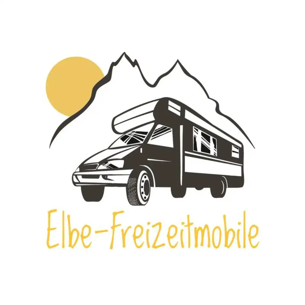 elbe freizeitmobile Logo, weiß, gelb, schwarz