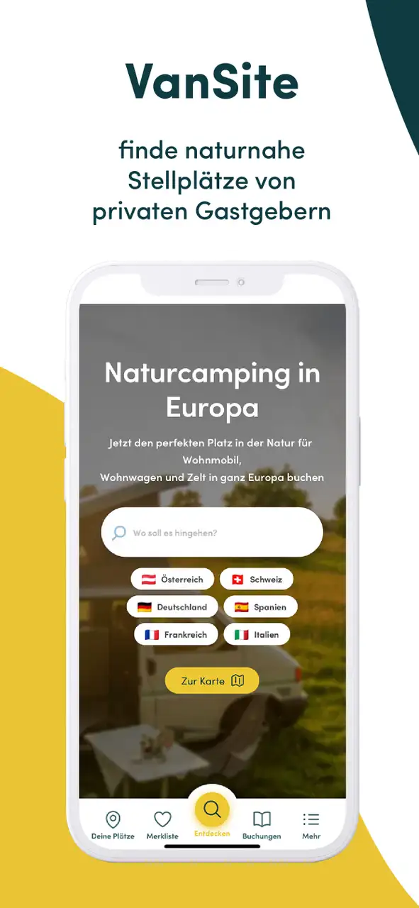 Startseite VanSite Stellplatz App