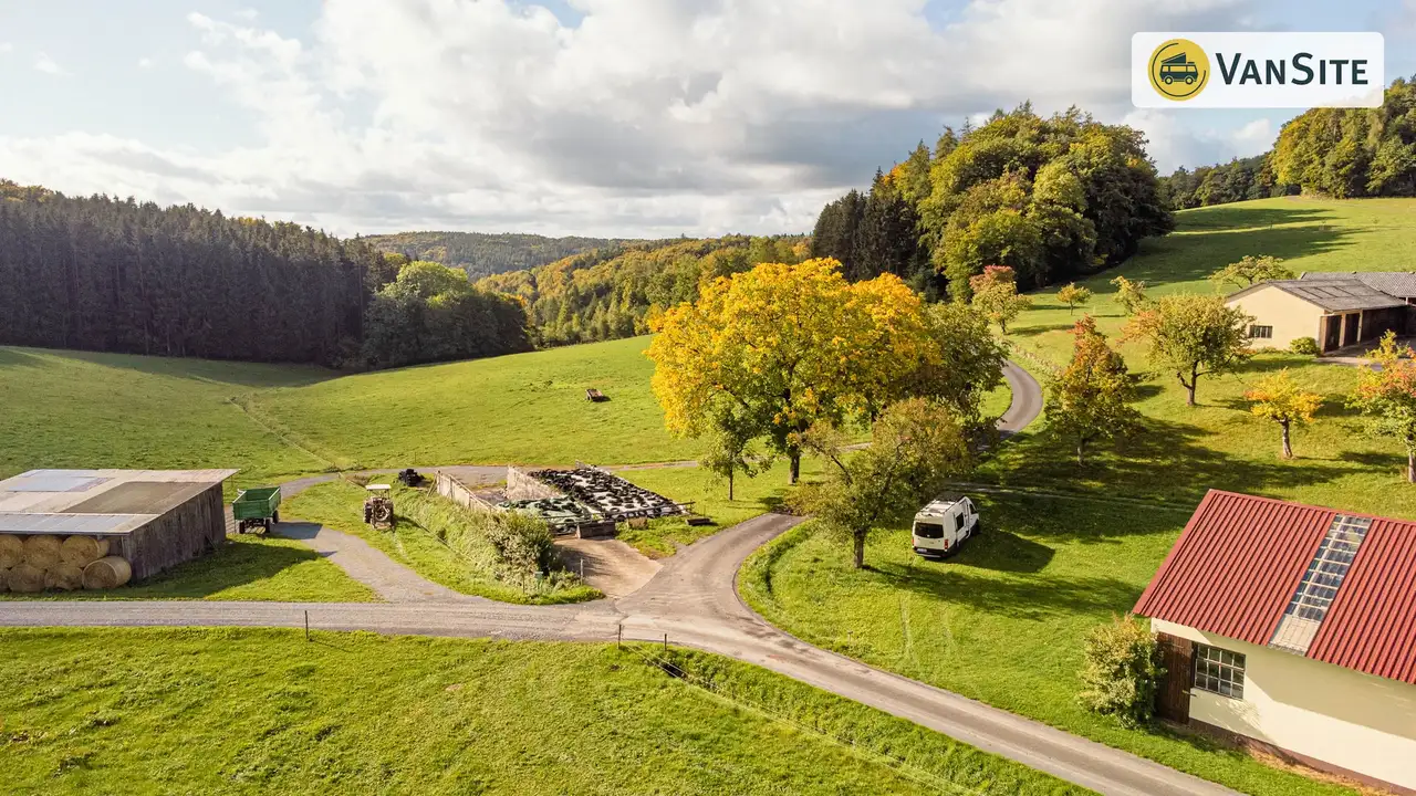 Van auf der rechten Seite unter dem Baum auf einem Hügel