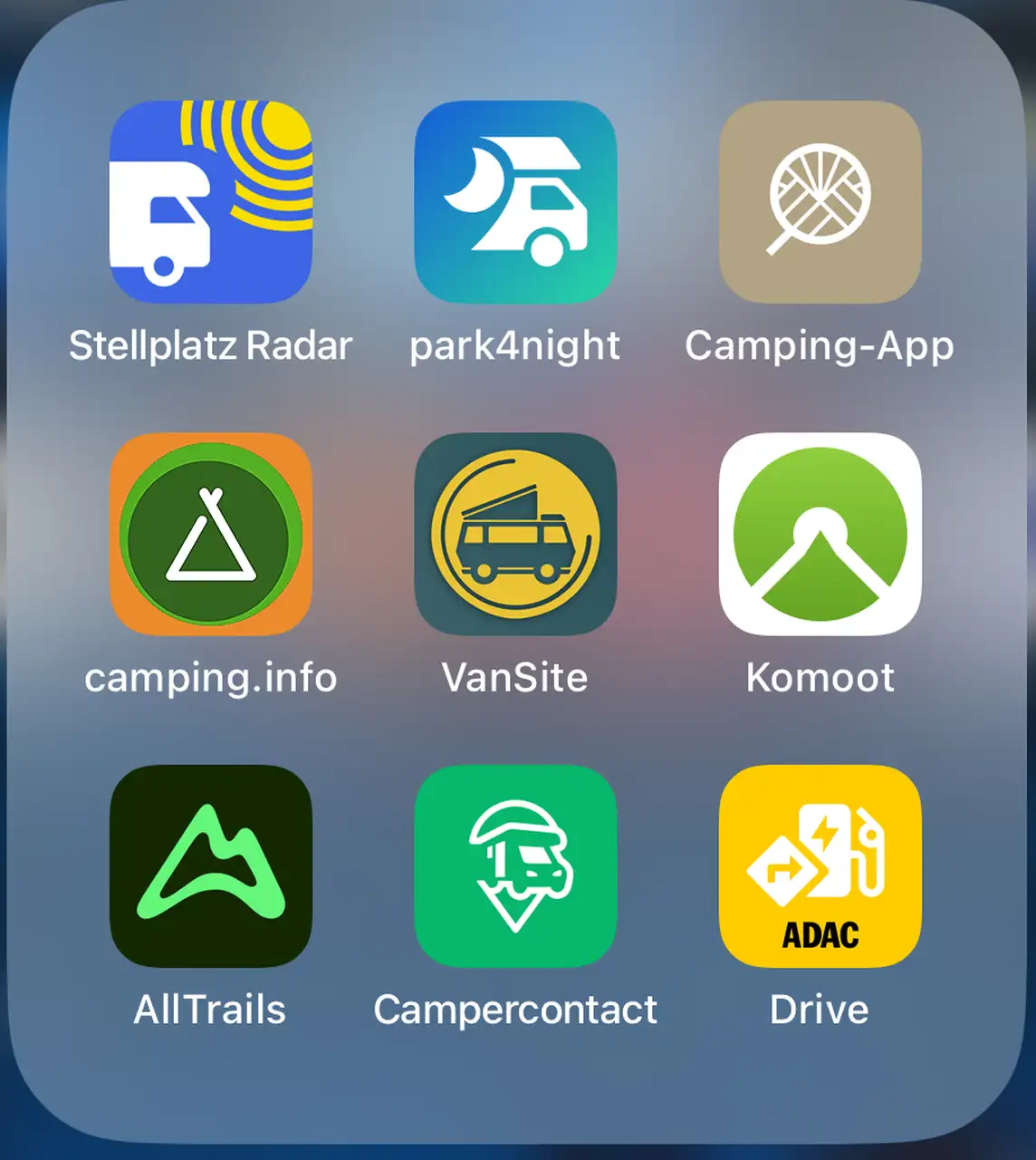 Mehrere Camping App aufgelistet