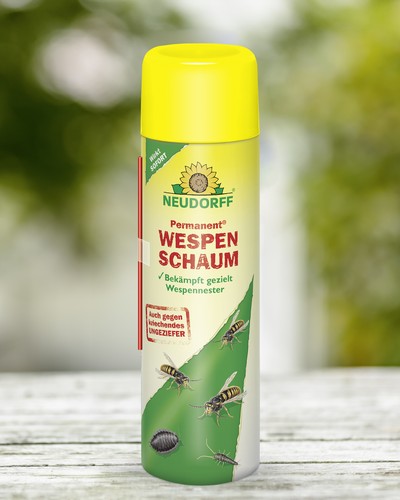 Neudorff Permanent Wespenschaum steht auf einem Tisch