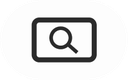 Symbol eines Rechtecks mit einem Lupensymbol darin, das Bildsuche oder Zoom-Funktionalität symbolisiert, auf weißem Hintergrund.