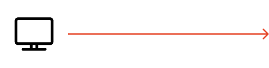 Ein Computer-Symbol, verbunden mit einem nach rechts zeigenden orangefarbenen Pfeil.