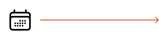 Ein Kalendersymbol, verbunden mit einem roten, nach rechts zeigenden horizontalen Pfeil.