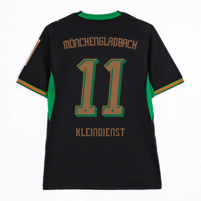 Black and green soccer jersey with "Mönchengladbach" and number 11. Name "Kleindienst" below the number.