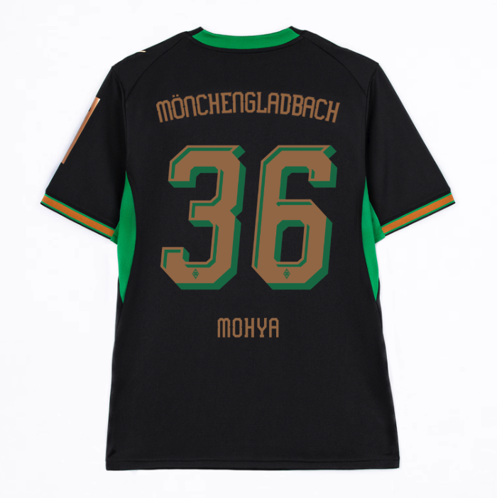 Black and green soccer jersey with "Mönchengladbach," number 36, and name "Mohya" on the back.