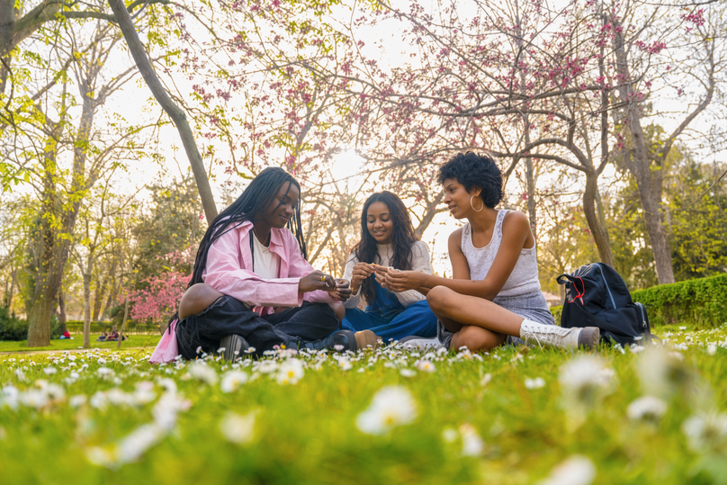 Young Adults Enjoying a Picnic in the Park