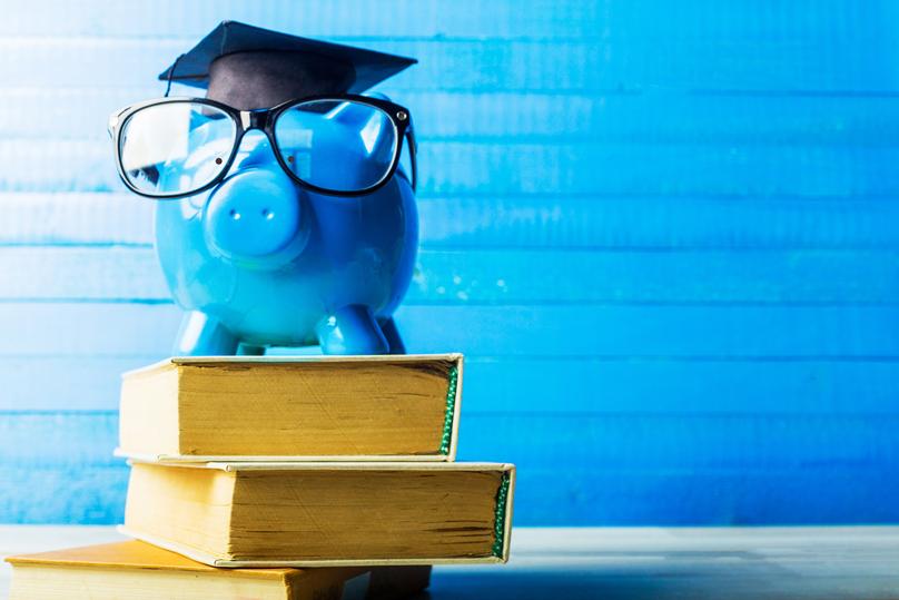College graduate student diploma piggy bank