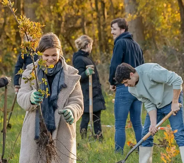 Vrouw is bezig met het planten van een boom