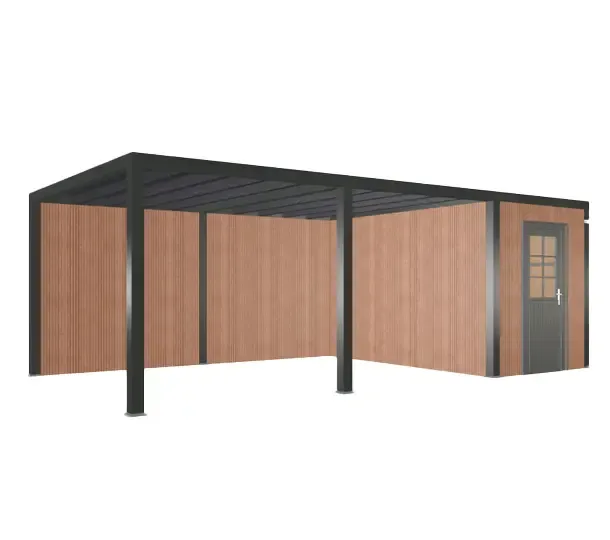 configuratie van modern buitenverblijf met aluminium constructie