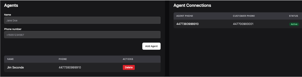 Screenshot of the app dashboard showing the new active connection.