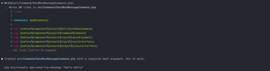 Screenshot of the command code with correct code imports