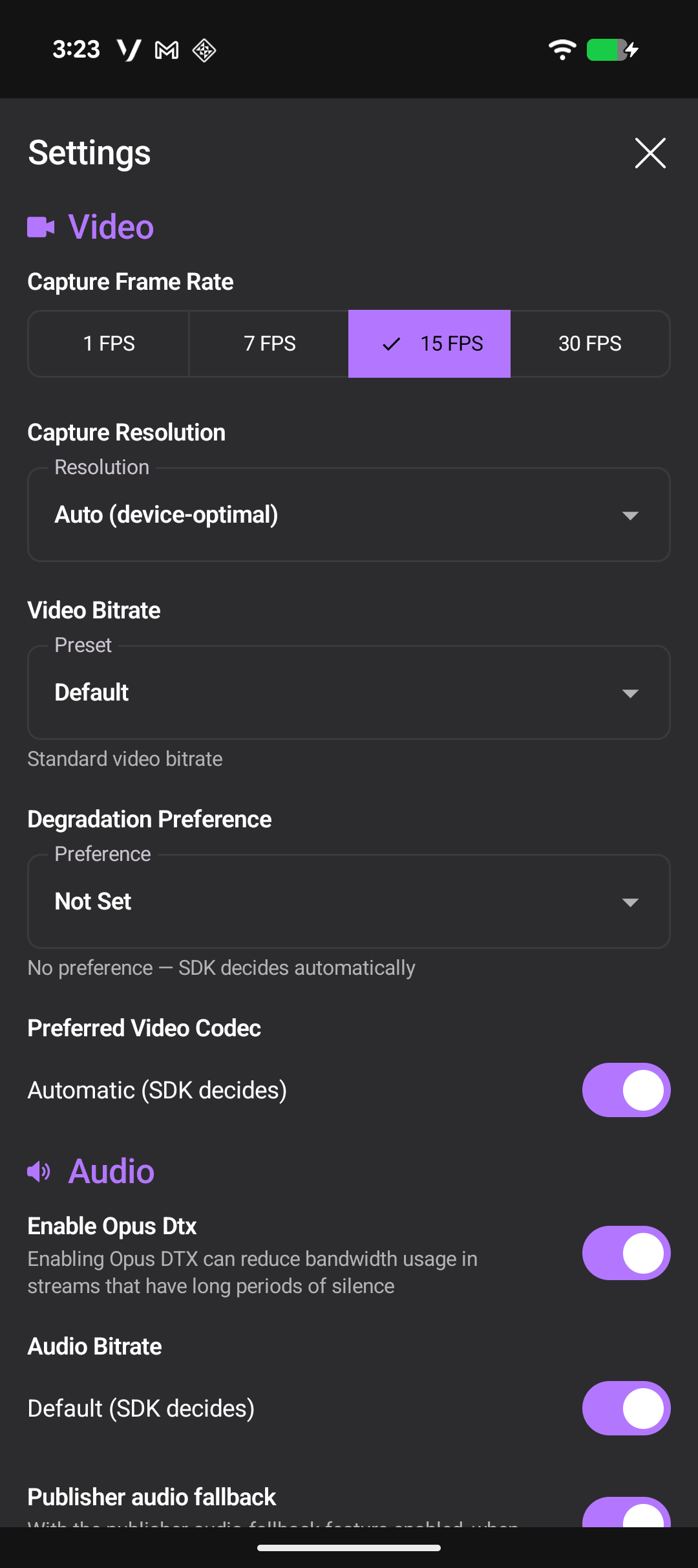 Screenshot showing advanced call settings on an Android device