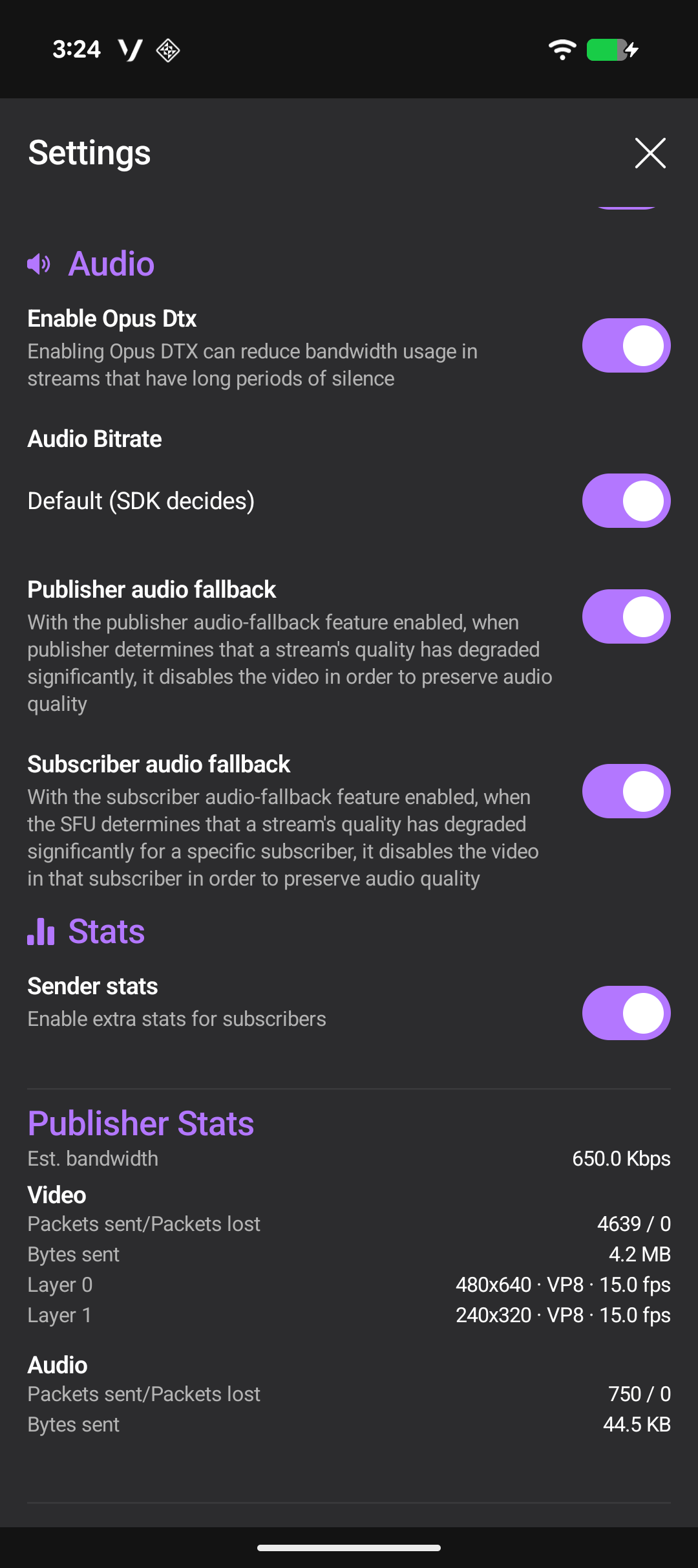 Screenshot showing advanced call settings on an Android device