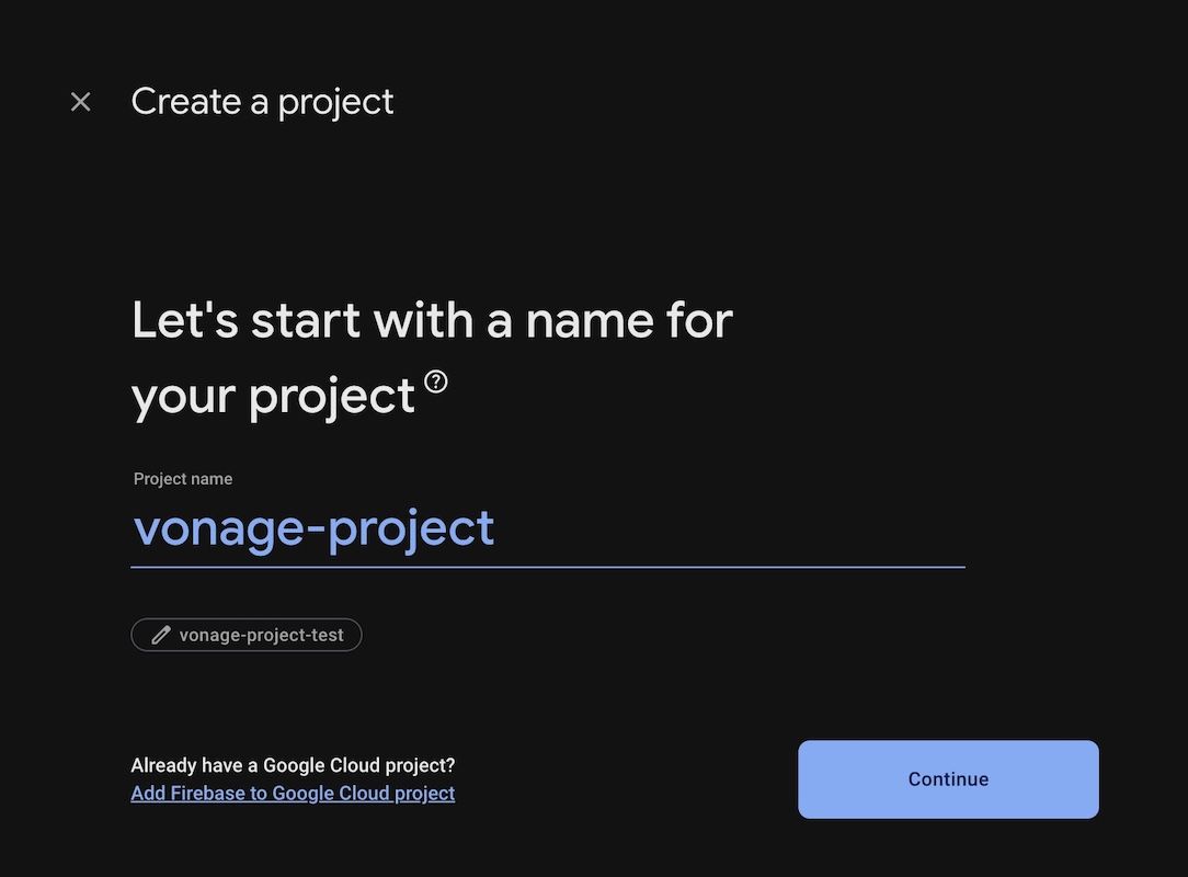 The view on how to create a project, you have the option to enter a project name, edit the project id and click continue