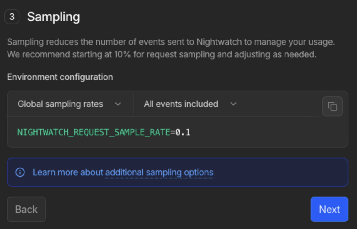 Screenshot showing the agent sample size configuration
