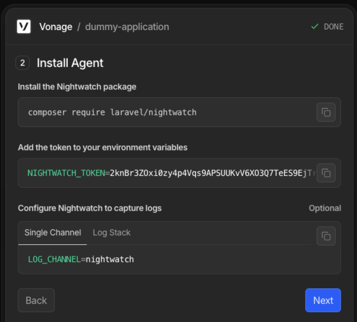 Screenshot showing the agent setup prompt