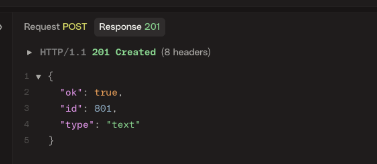 Screenshot of a 201 response, indicating it might be correct
