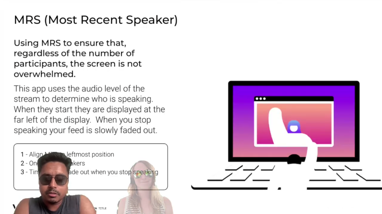 The image shows multiple speakers layered in front of the screen presentation without a greenscale background