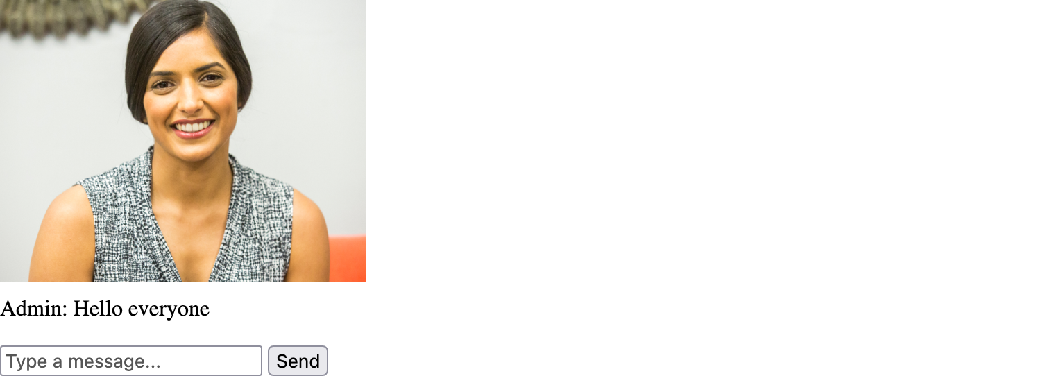 A screenshot of the video conferencing app showing two different browser windows viewing the same video stream.