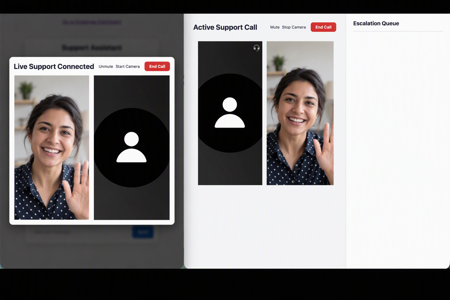 Screenshot of Customer View and Employee Dashboard Side by Side