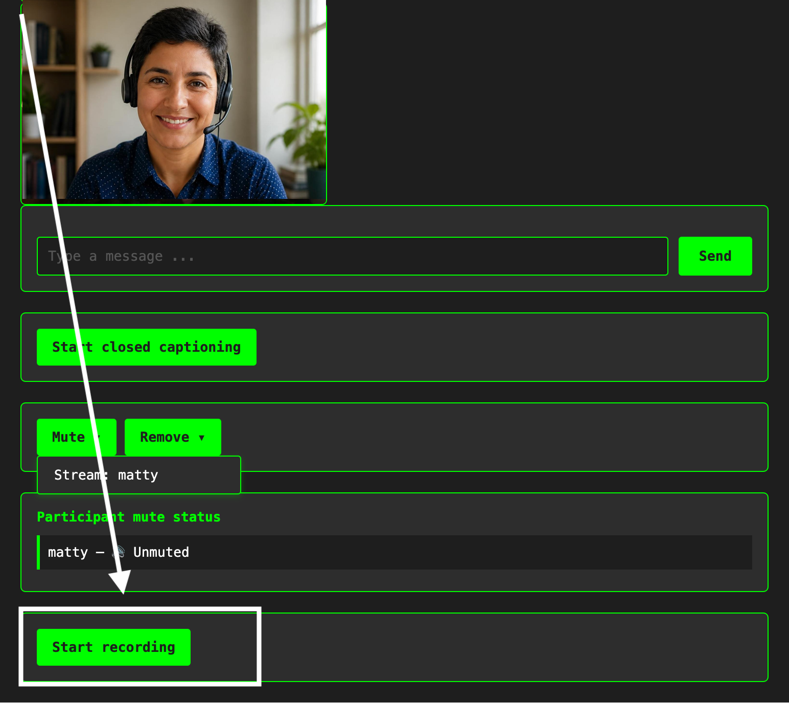A screenshot showing the recording options.