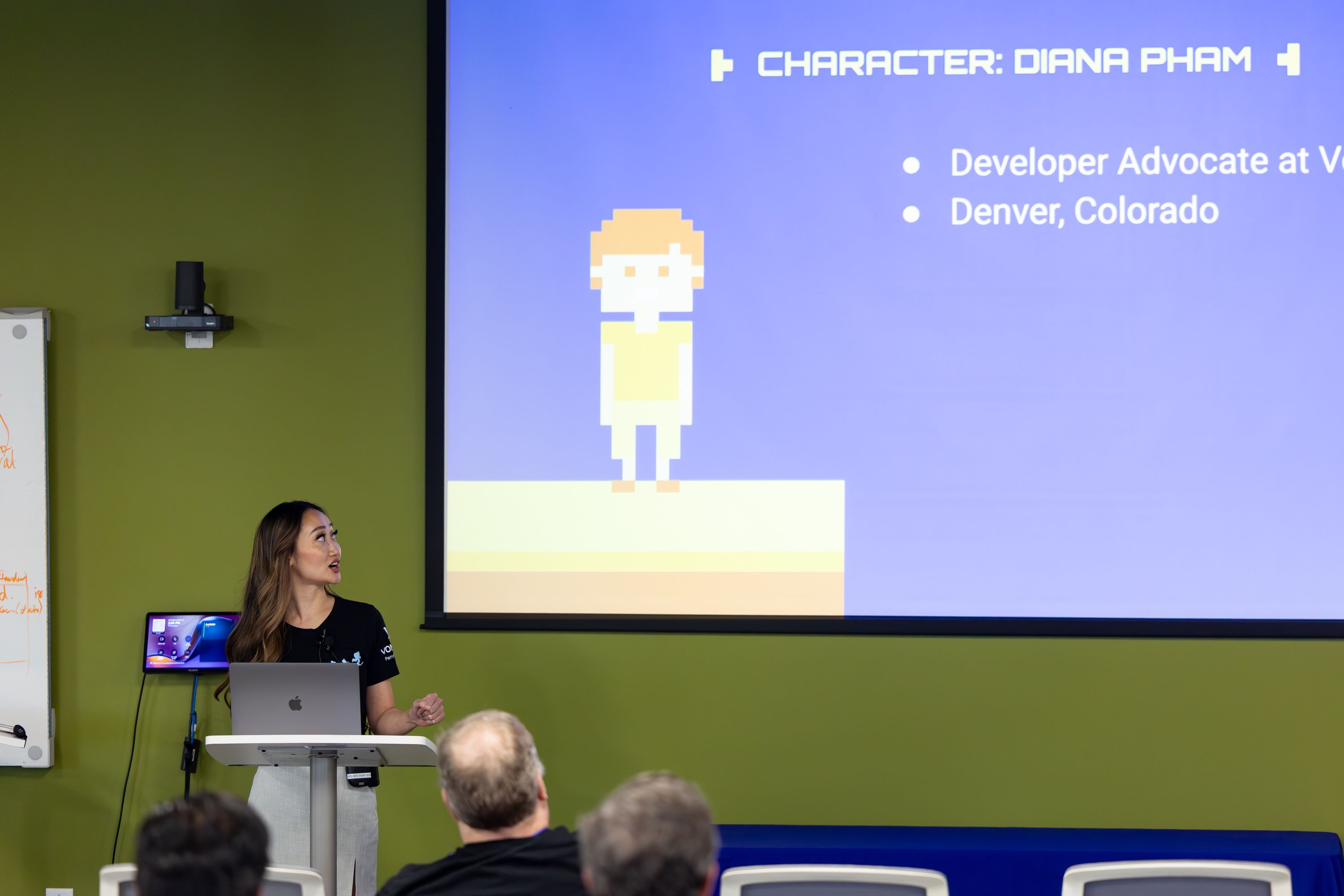 Diana Pham presenting her gamification talk at Carolina Code Conference