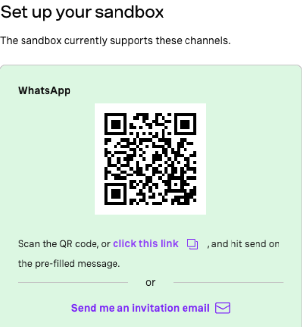 Screenshot showing the Vonage Messages Sandbox where a QR code can be used to configure your device
