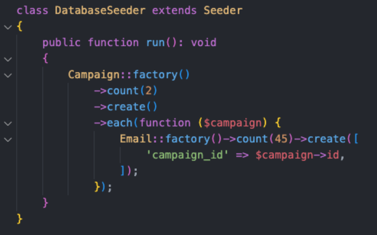 Screenshot of a different project's Laravel seeder code I wrote