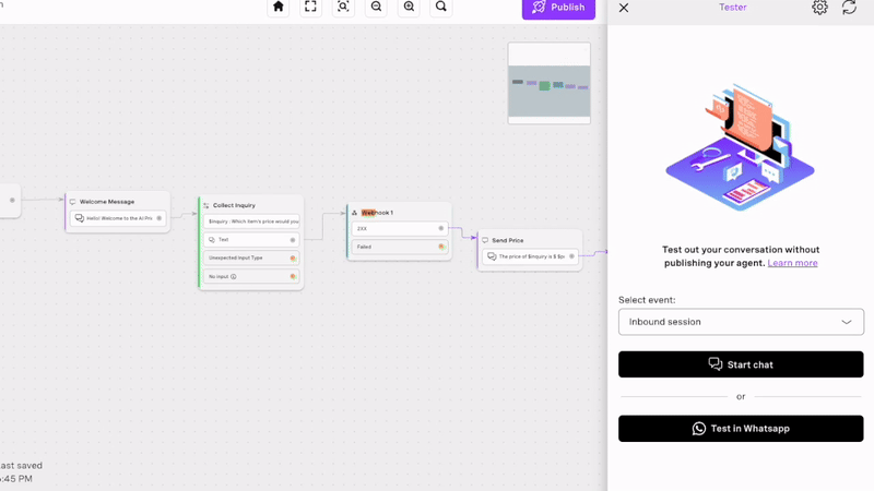 Open the Test Parameters through the gear icon