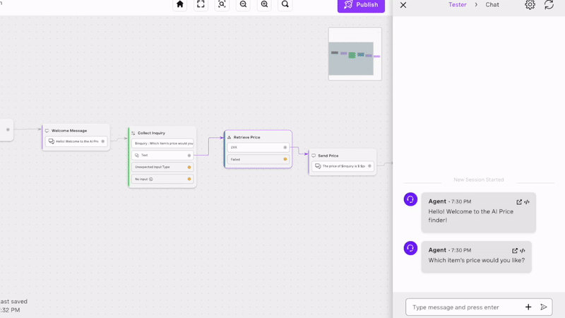 Refresh the tester window after making updates by clicking on the two arrow icon in the the tester.