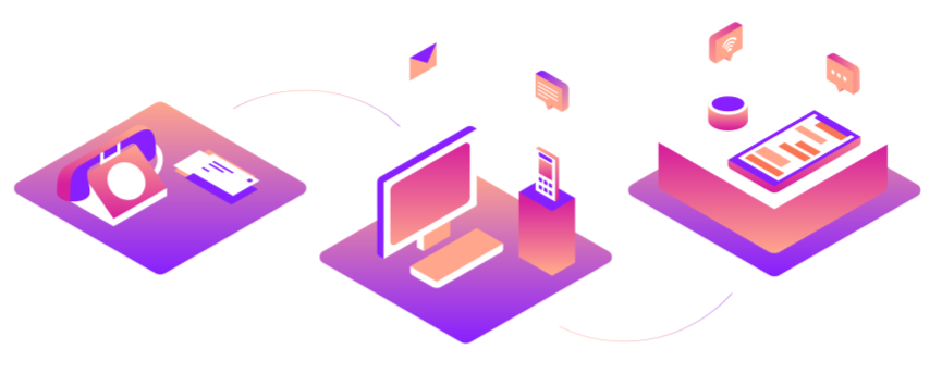 A stylized illustration of the evolution of communication from analog to digital.