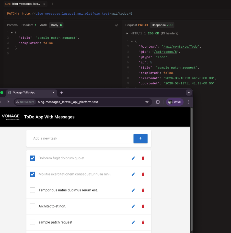 Screenshot showing that the ToDo app now has REST API endpoints with an API response in HTTPie