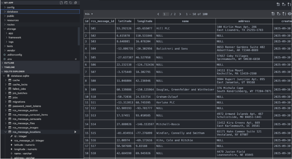 Screenshot of data provided by Faker